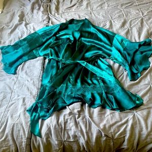 Victoria Secret Green Satin Flounce Robe